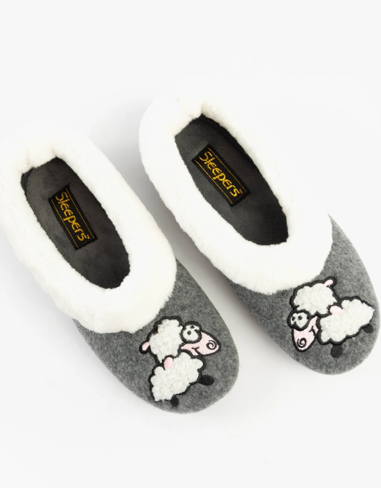 NIKKI Womens Felt Sheep Full Slippers Grey