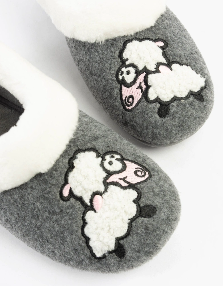 NIKKI Womens Felt Sheep Full Slippers Grey