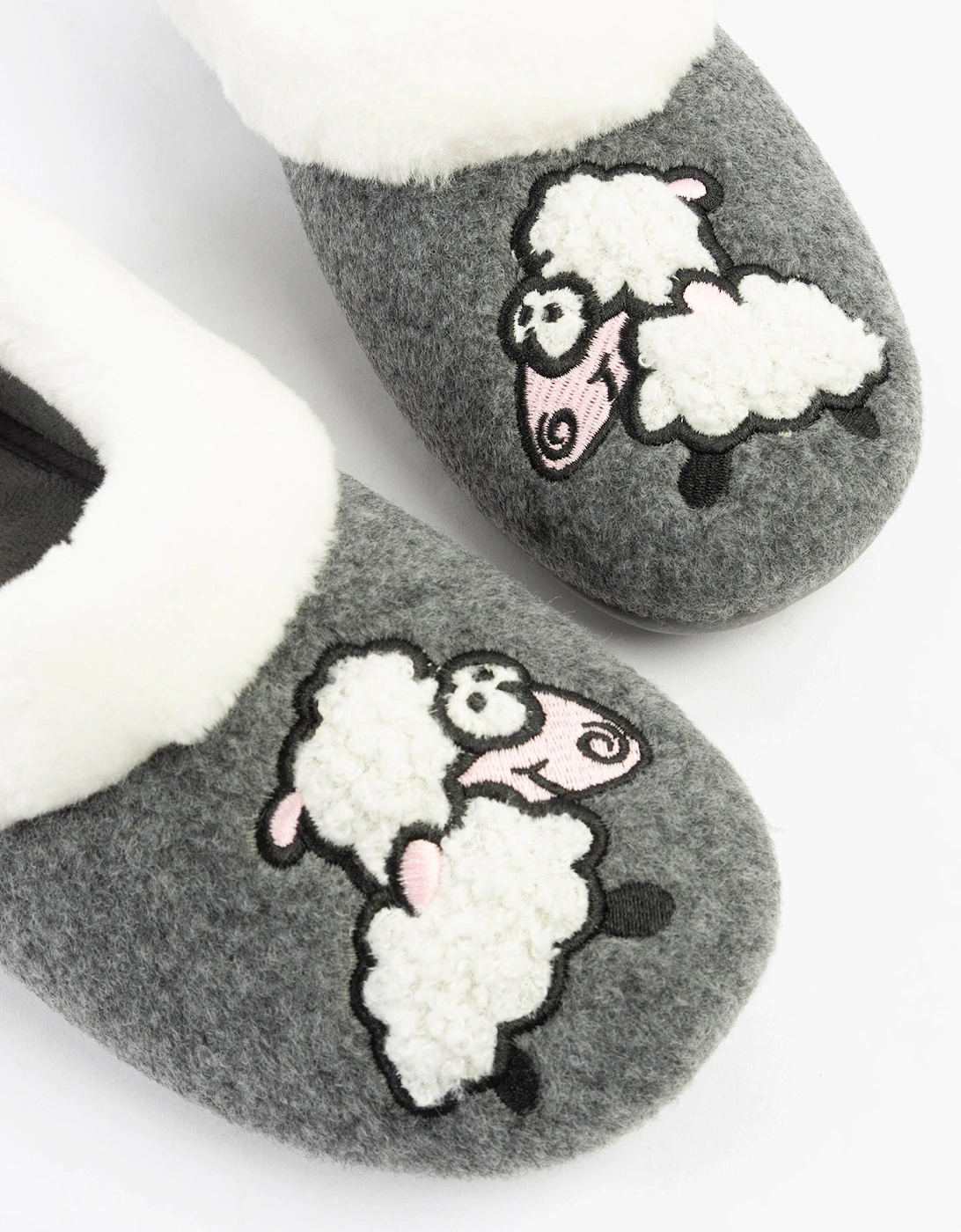 NIKKI Womens Felt Sheep Full Slippers Grey
