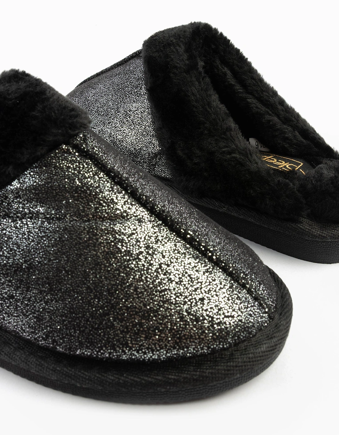 JULIET Womens Fur Cuff Sparkle Mules Black