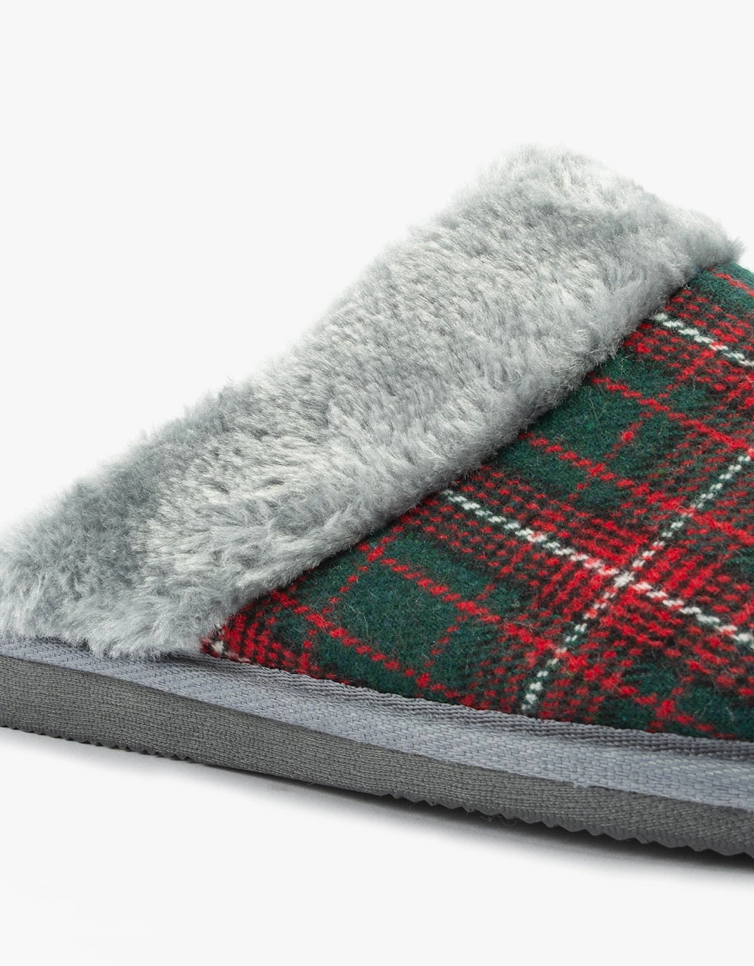 LEYLA Womens Fur Cuff Mules Red Check