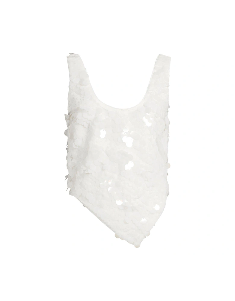 Shell Sequin Scoop Top - Cream