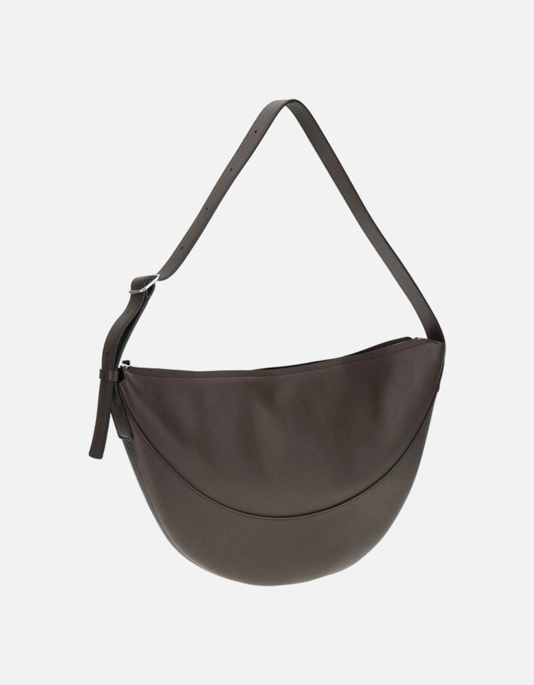 Half-Moon Leather Shoulder Bag with Adjustable Strap Women - Brown