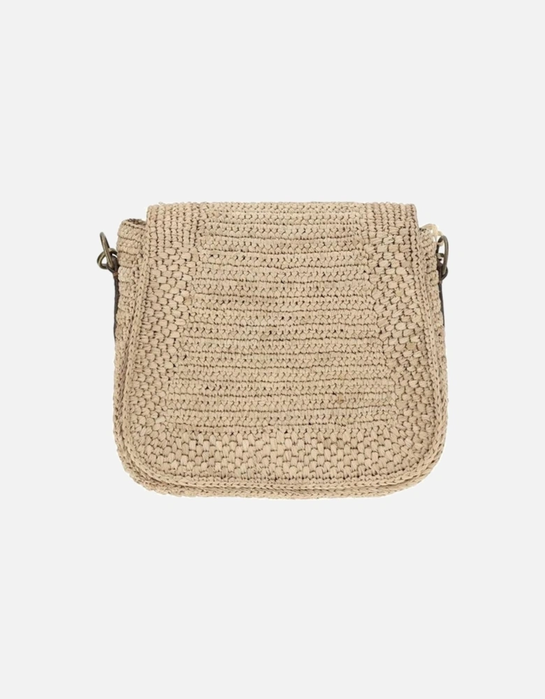 Tia Raffia Crocheted Shoulder Bag with Leather Strap Women - Beige