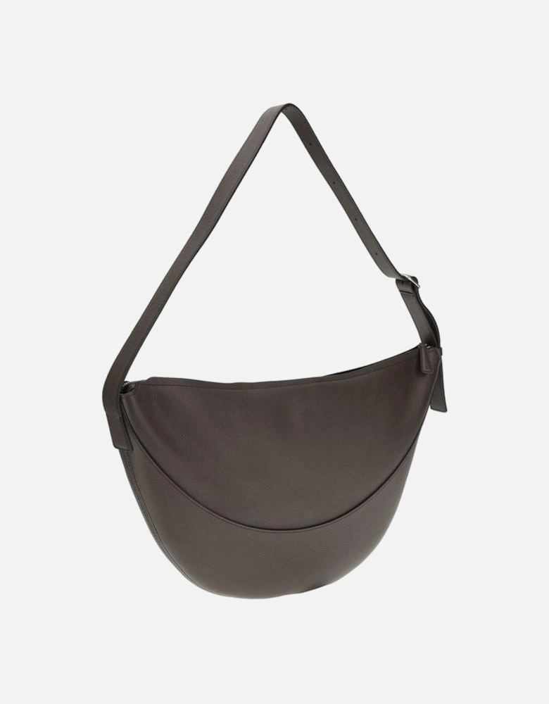 Half-Moon Leather Shoulder Bag with Adjustable Strap Women - Brown