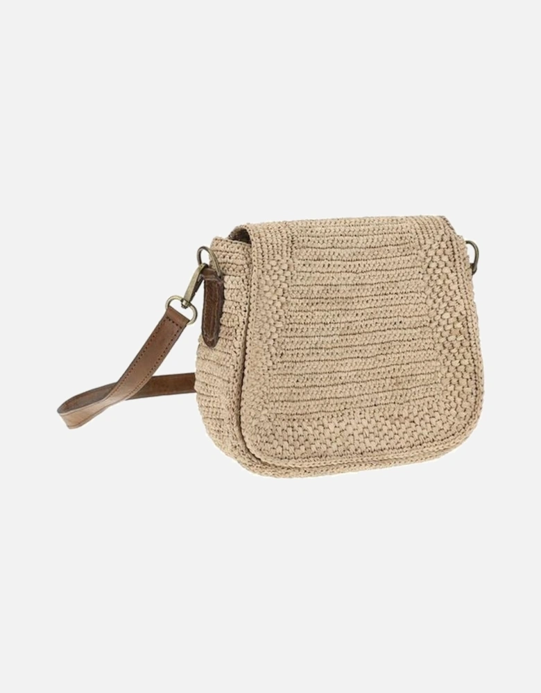 Tia Raffia Crocheted Shoulder Bag with Leather Strap Women - Beige