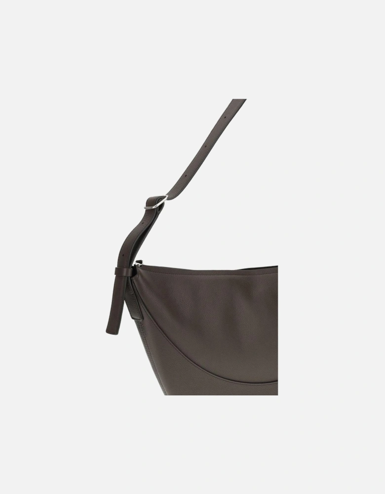 Half-Moon Leather Shoulder Bag with Adjustable Strap Women - Brown