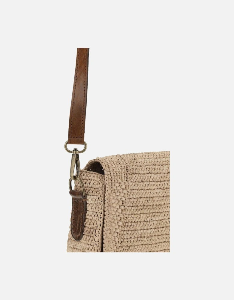 Tia Raffia Crocheted Shoulder Bag with Leather Strap Women - Beige