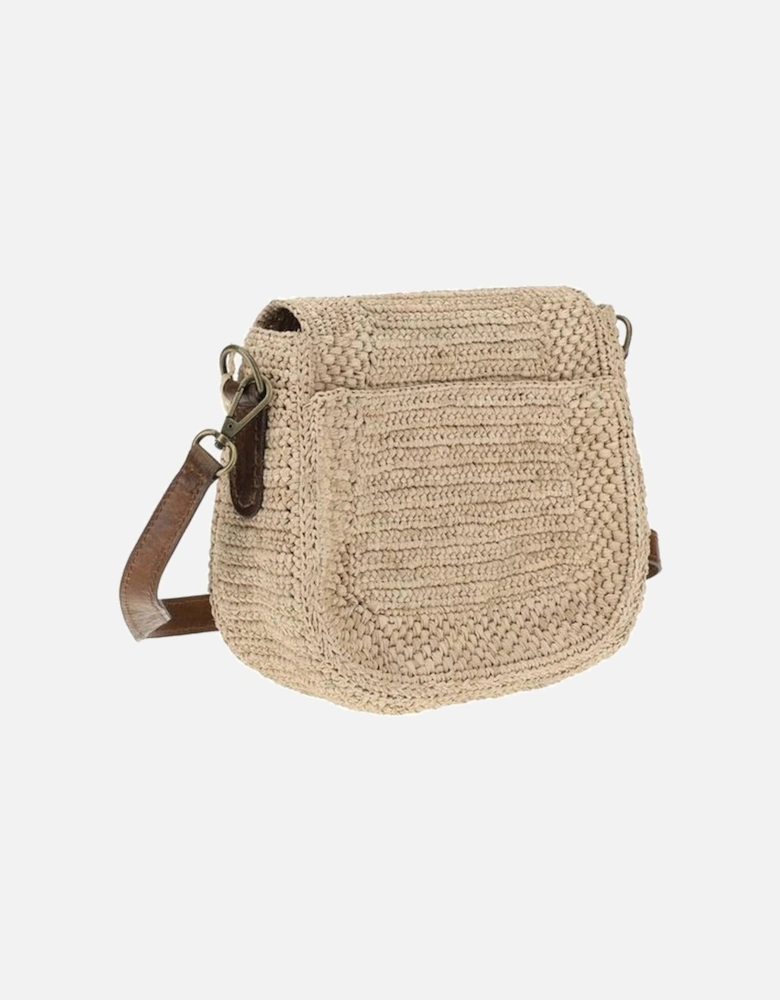 Tia Raffia Crocheted Shoulder Bag with Leather Strap Women - Beige