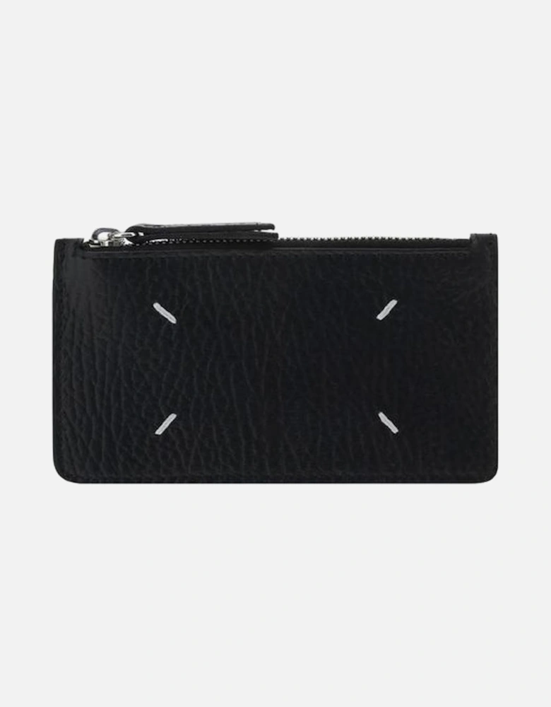 Calfskin Knurled Texture Card Holder with Zip Closure Women - Black