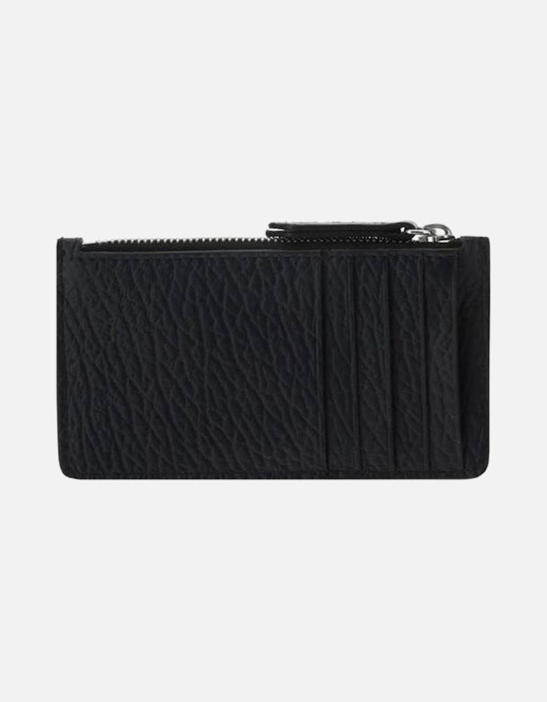 Calfskin Knurled Texture Card Holder with Zip Closure Women - Black