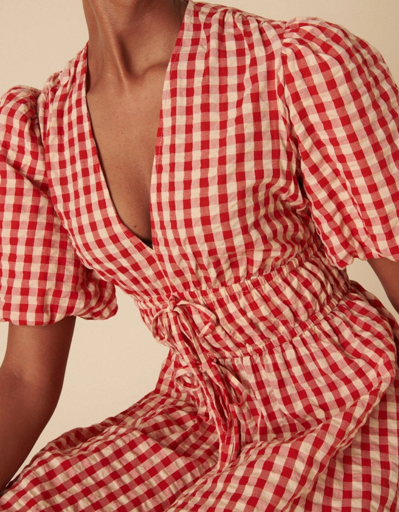 Scottie Gingham Midi Dress - Red