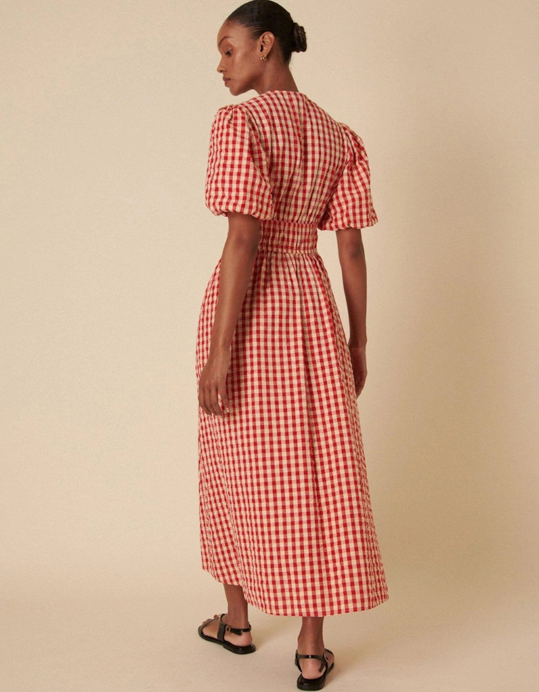 Scottie Gingham Midi Dress - Red