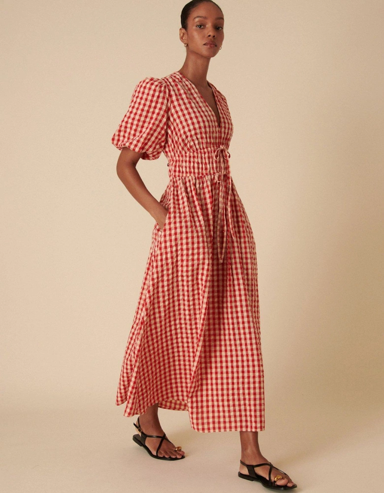 Scottie Gingham Midi Dress - Red