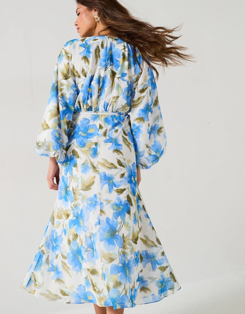 Floral Balloon Sleeve Maxi Dress