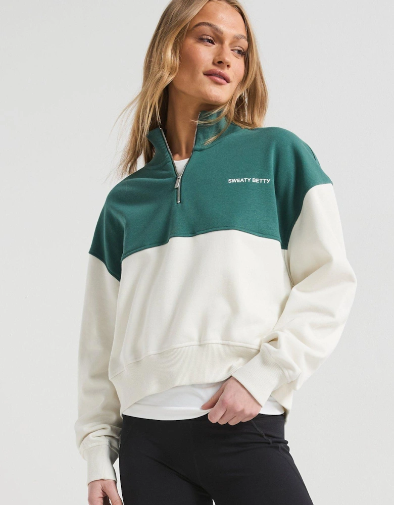 Womens Training Revive Crop Half Zip - Green