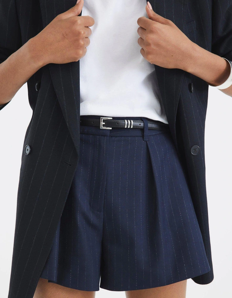 Pinstripe Structured Short - Navy