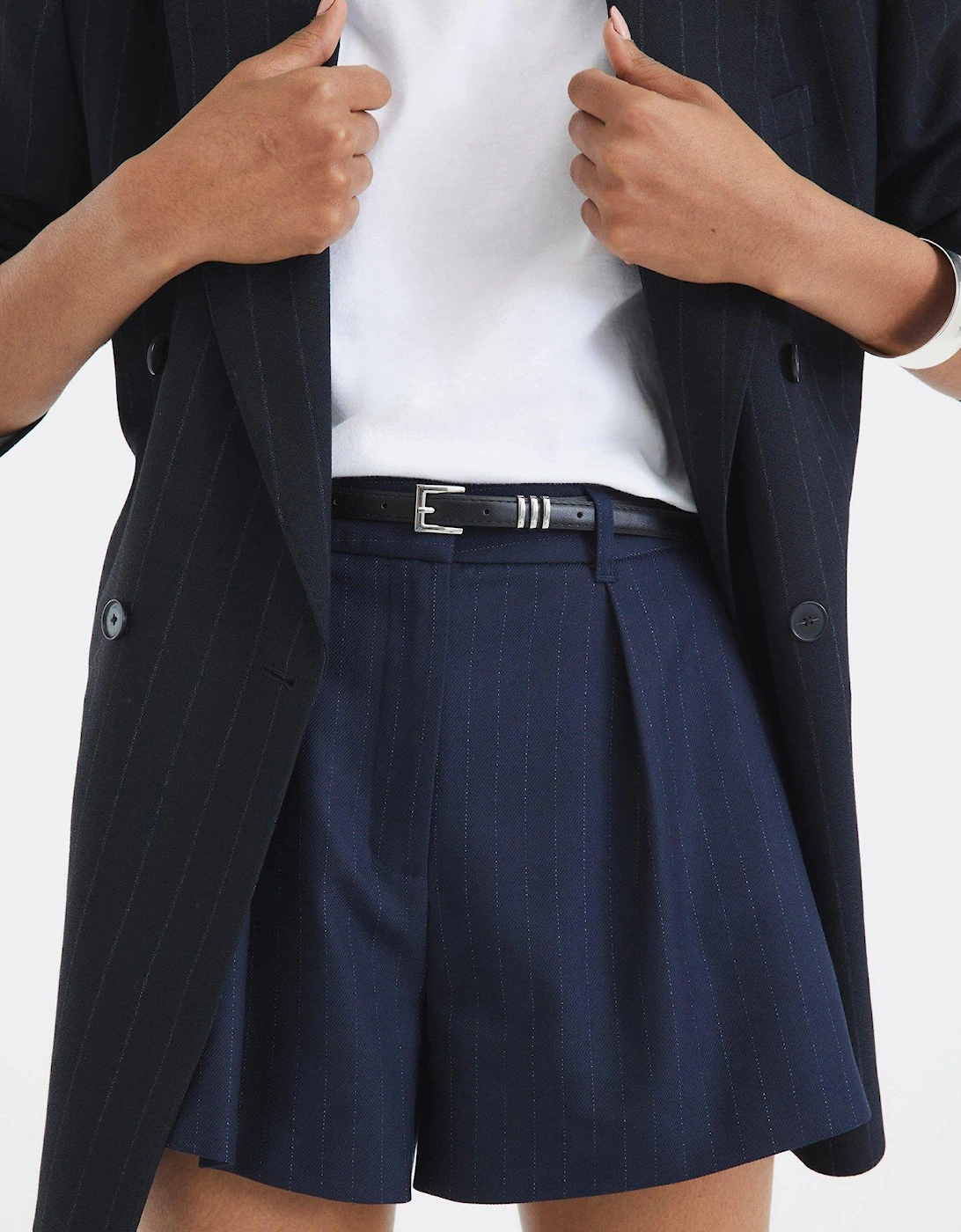 Pinstripe Structured Short - Navy