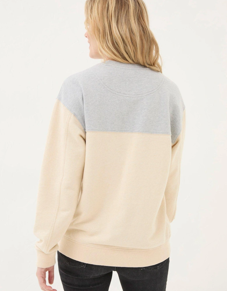 Colour Block Crew Sweat - Beige - Pink