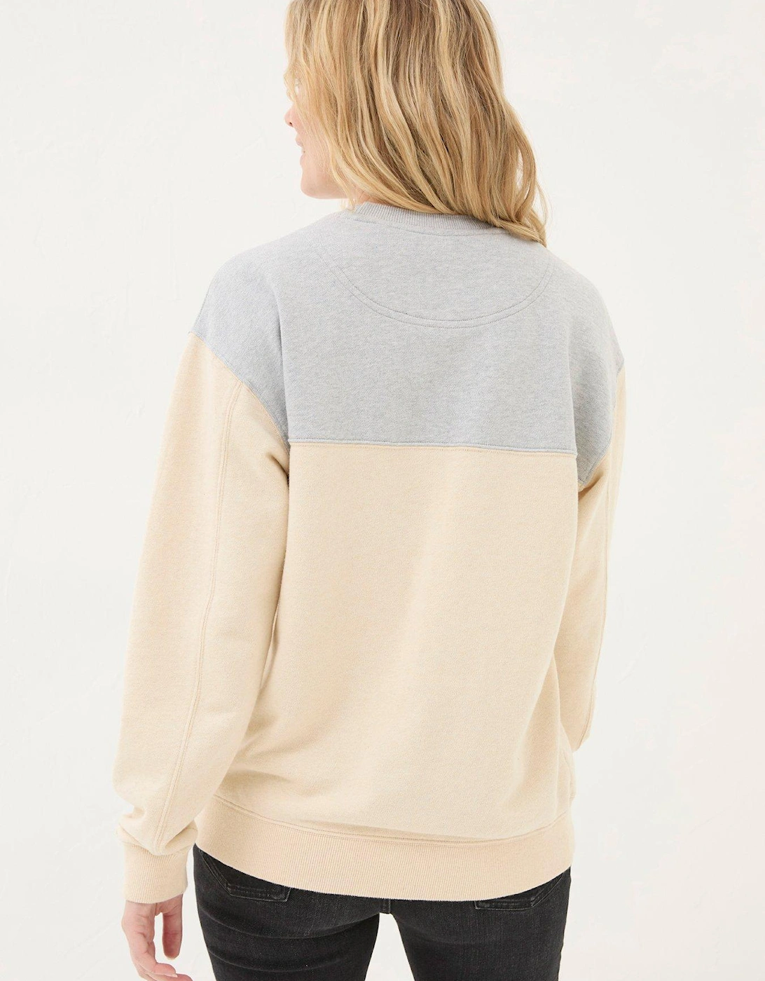 Colour Block Crew Sweat - Beige - Pink