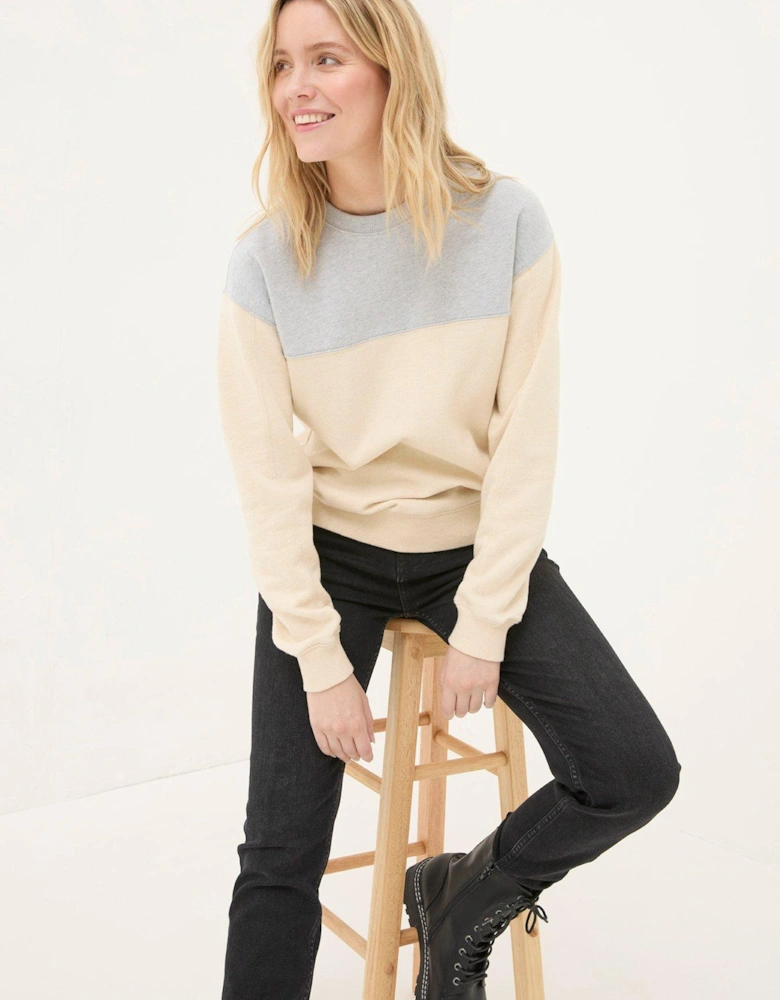 Colour Block Crew Sweat - Beige - Pink