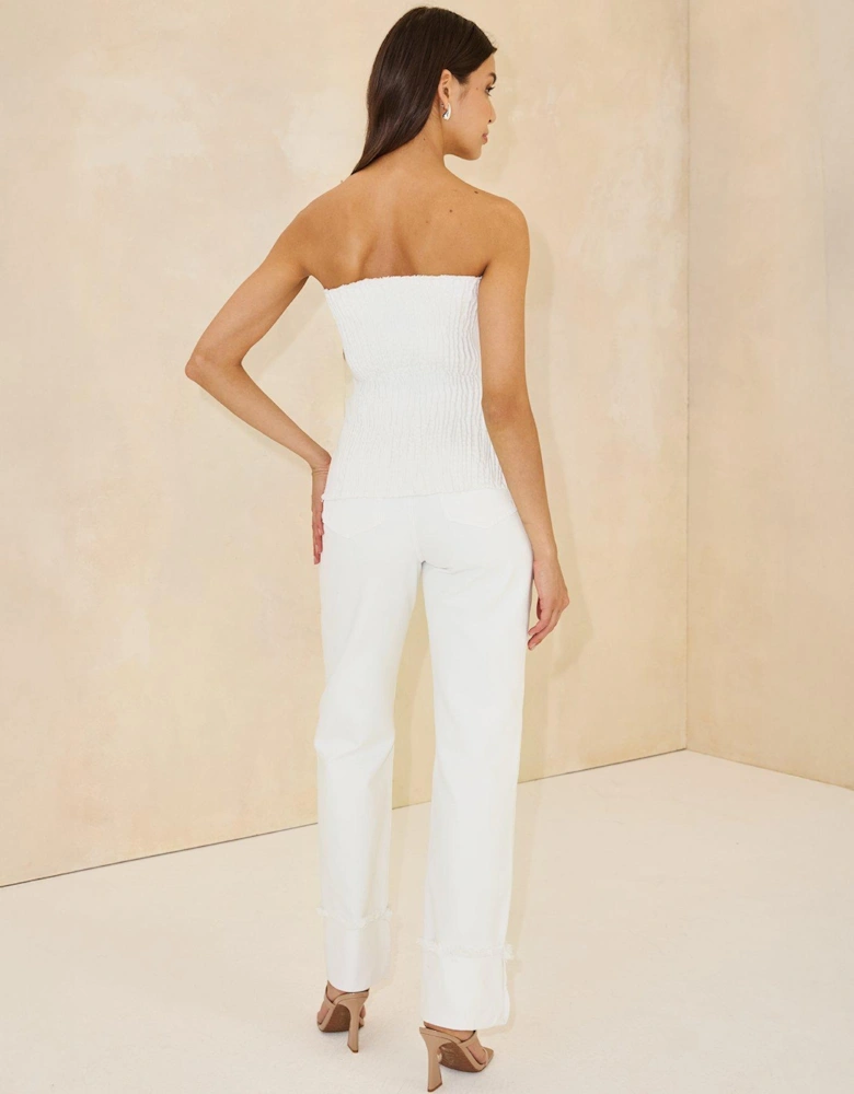 Fray Turn Up Denim Wide Leg Jean - White