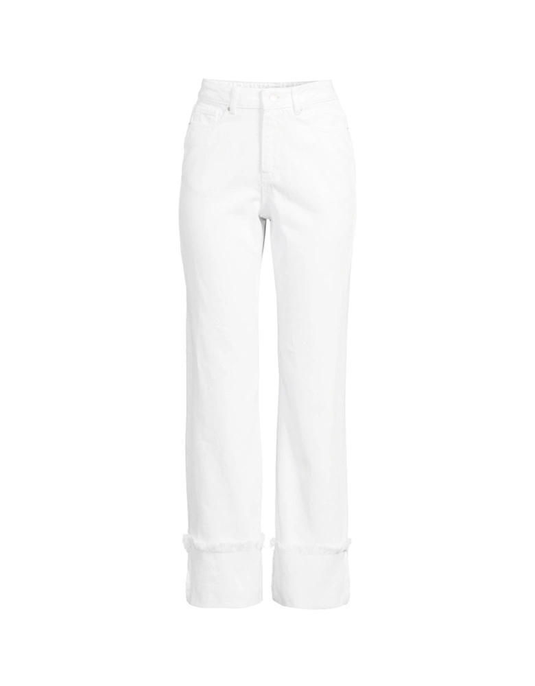 Fray Turn Up Denim Wide Leg Jean - White