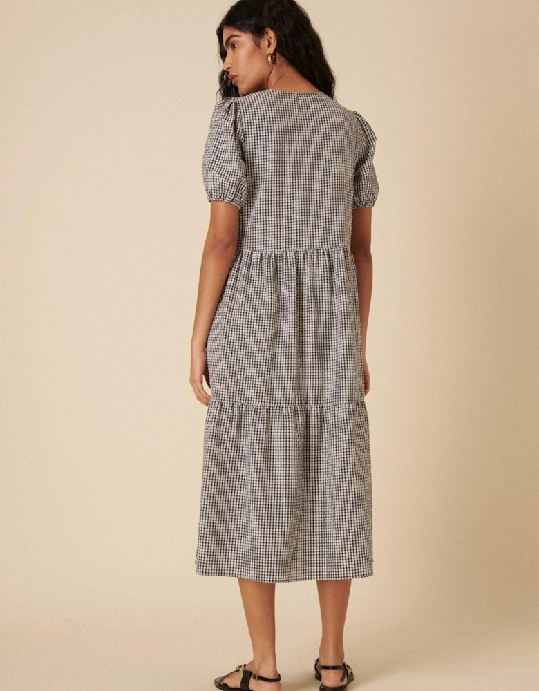Bernadetta Gingham Midi Dress - Black