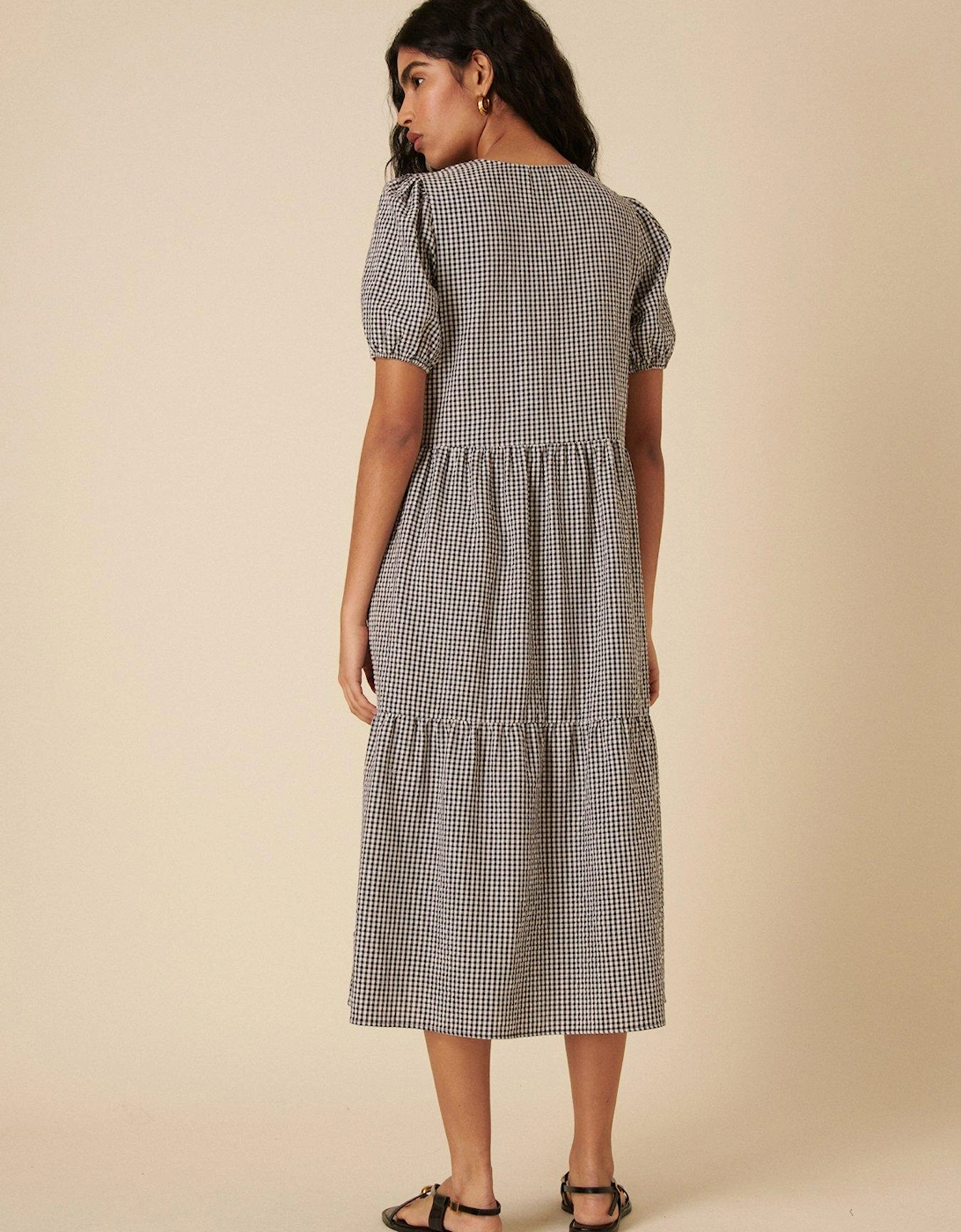 Bernadetta Gingham Midi Dress - Black