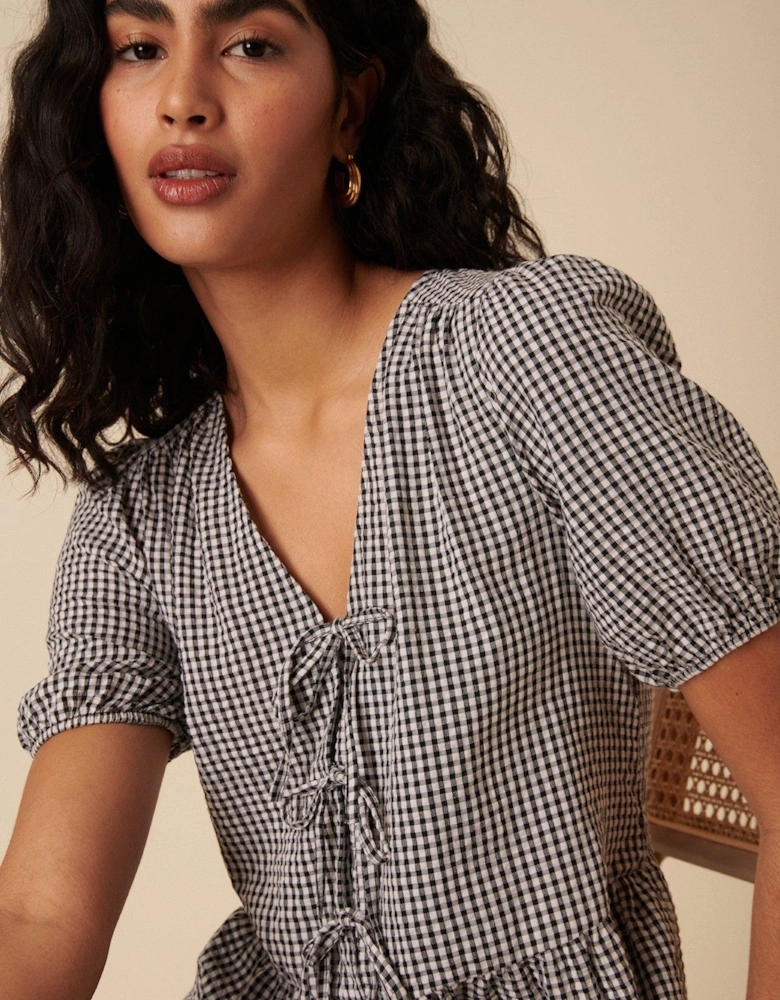 Bernadetta Gingham Midi Dress - Black
