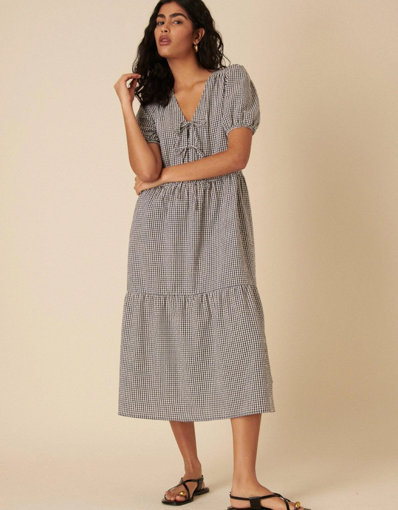 Bernadetta Gingham Midi Dress - Black