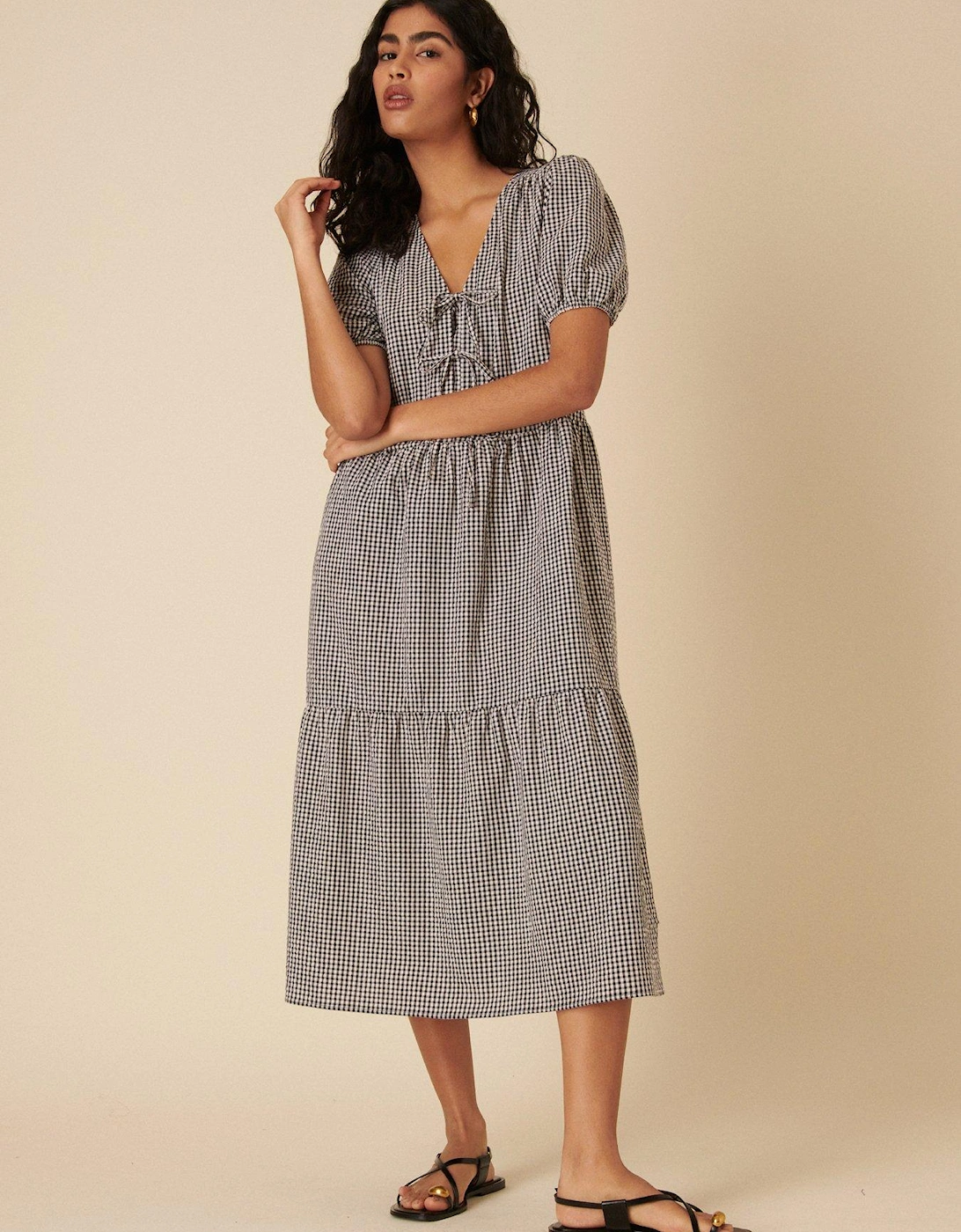 Bernadetta Gingham Midi Dress - Black