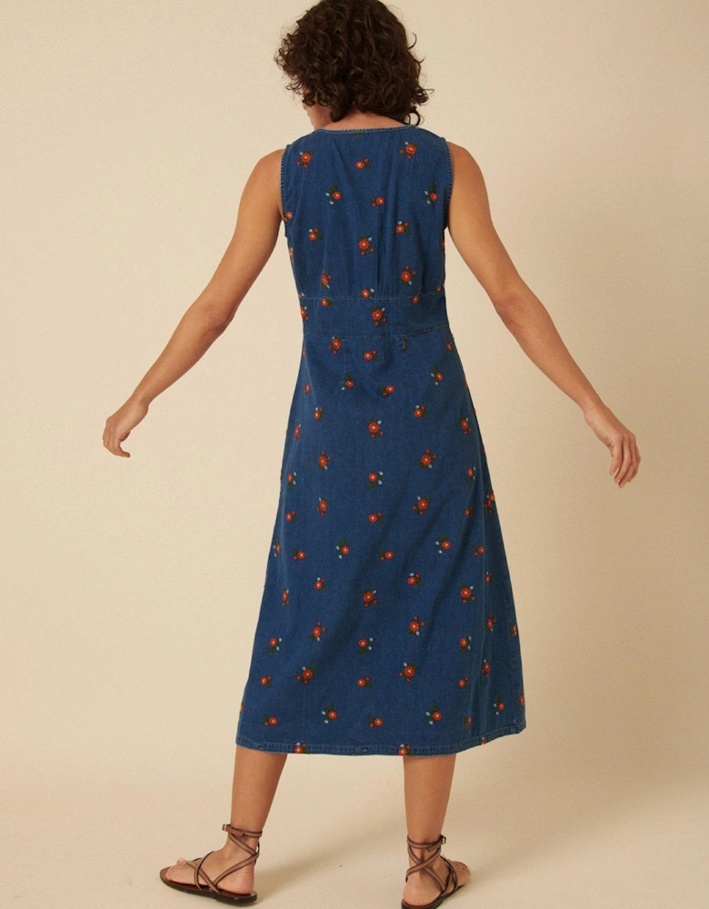Embroidered Midi Dress - Blue