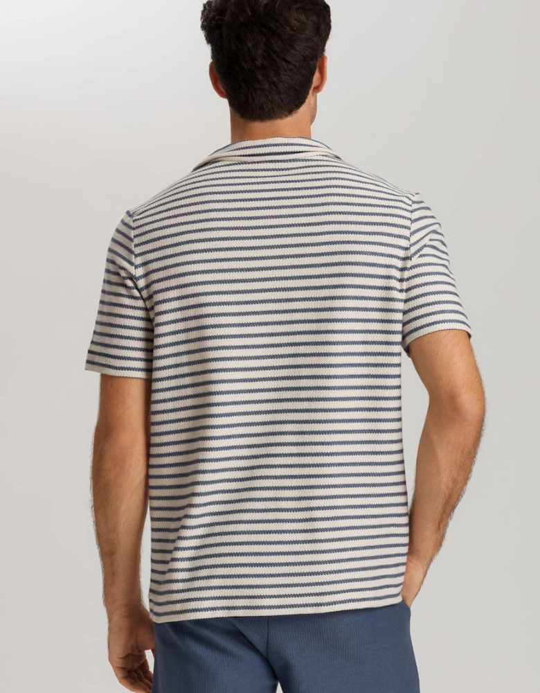 Loungy Summer V-Neck Polo Shirt, Deep Breeze Stripe