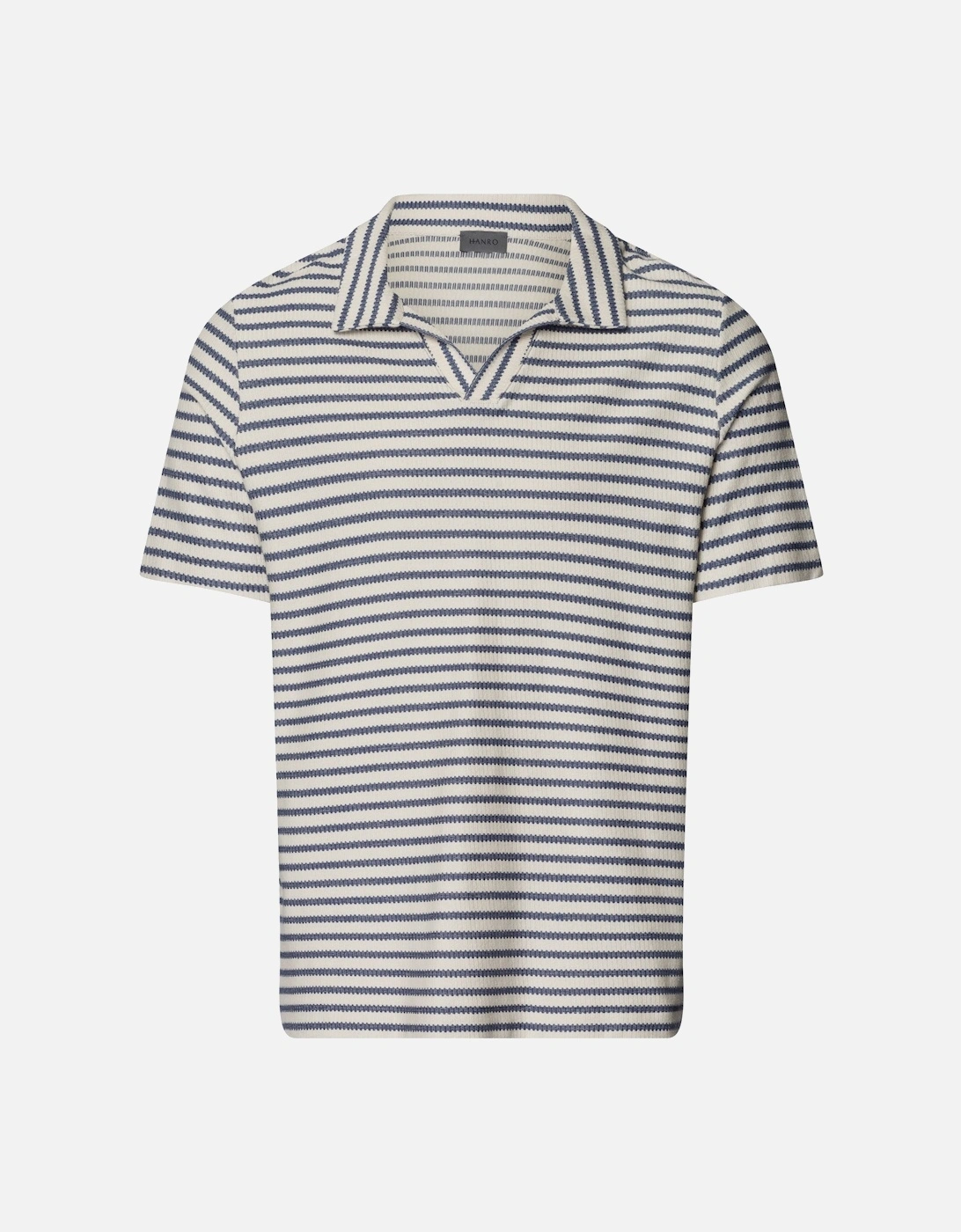 Loungy Summer V-Neck Polo Shirt, Deep Breeze Stripe, 4 of 3