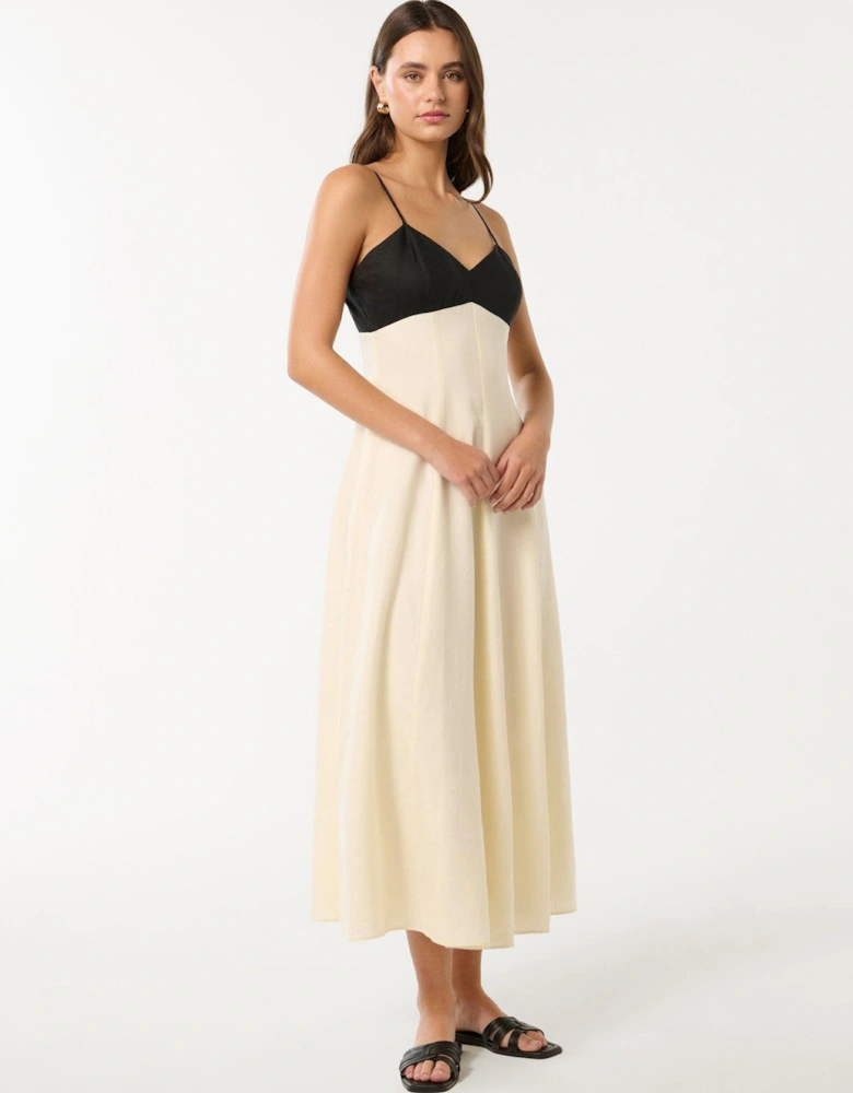 Ada Contrast Linen Midi Dress - Multi