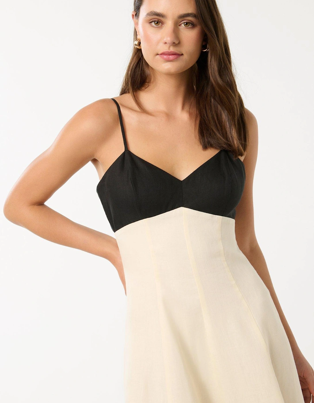 Ada Contrast Linen Midi Dress - Multi