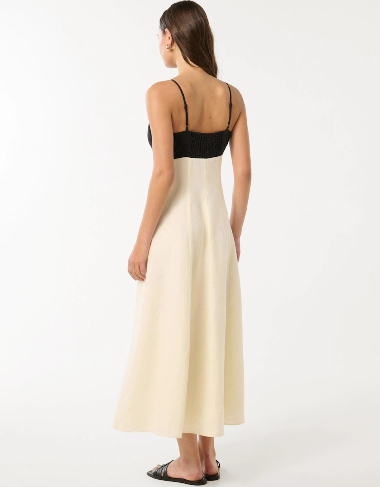 Ada Contrast Linen Midi Dress - Multi