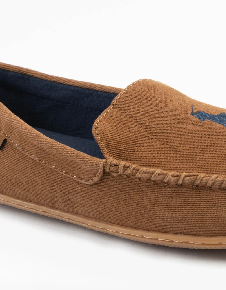 BRENAN Mens Slippers Tan Washed Twill/Navy