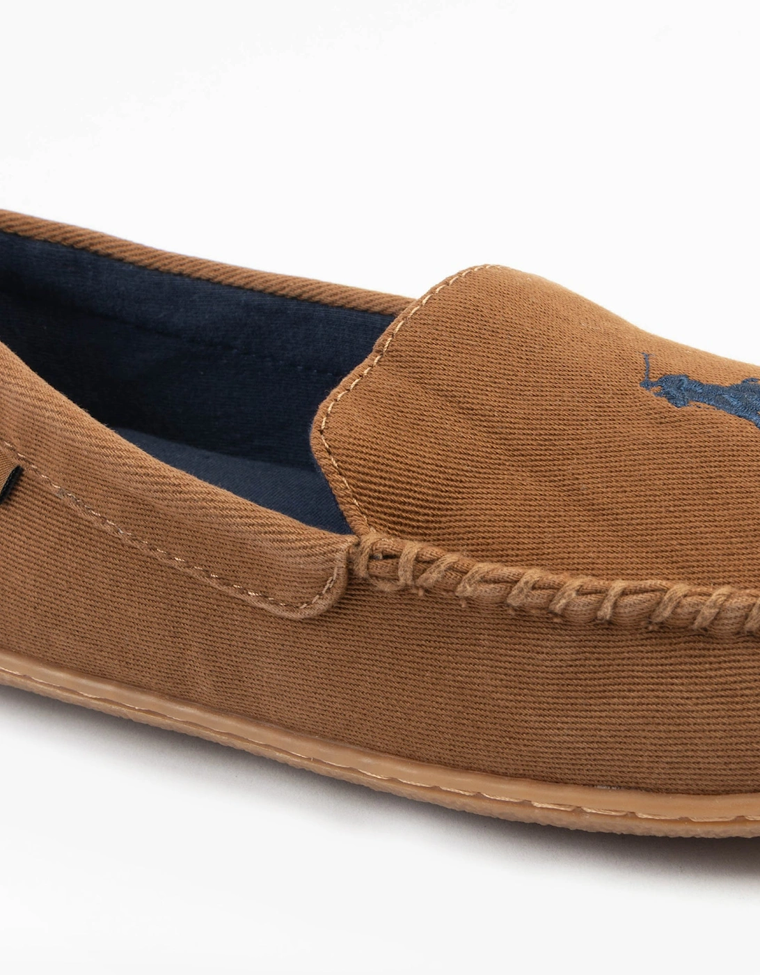 BRENAN Mens Slippers Tan Washed Twill/Navy