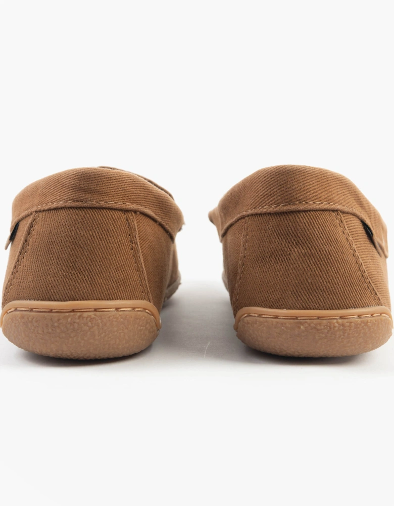 BRENAN Mens Slippers Tan Washed Twill/Navy