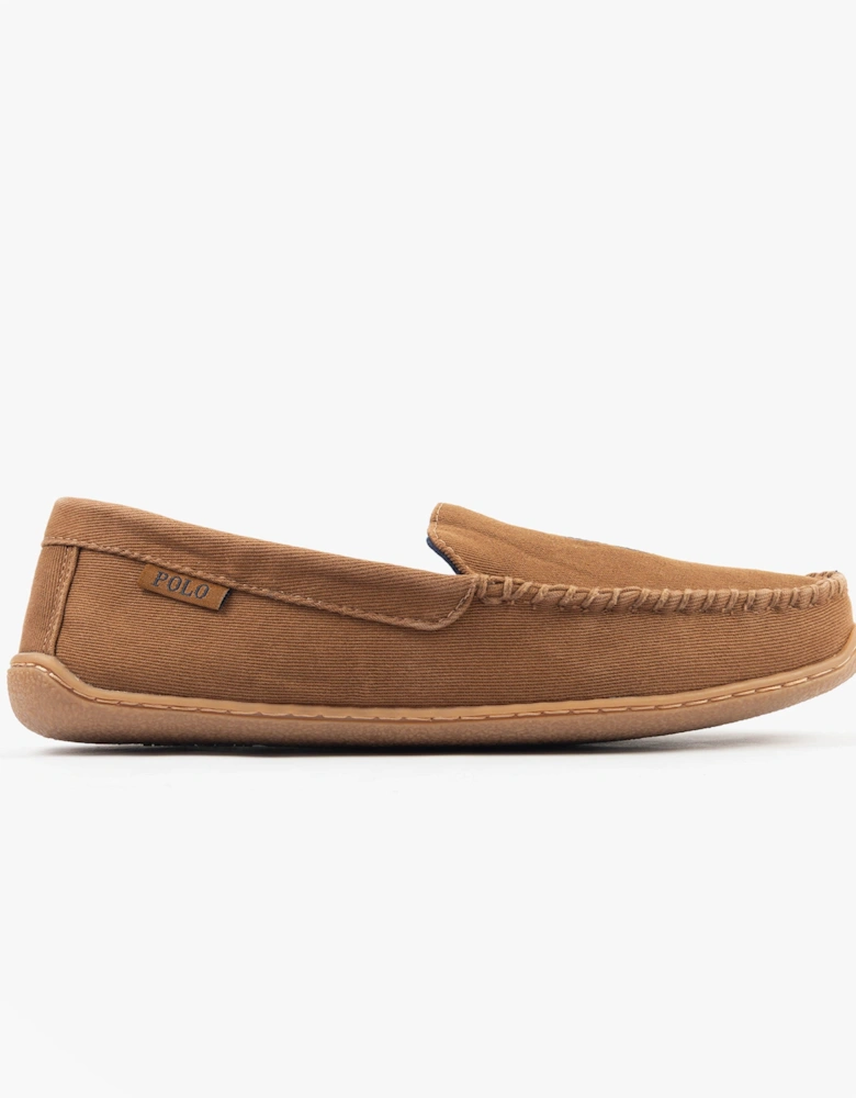 BRENAN Mens Slippers Tan Washed Twill/Navy