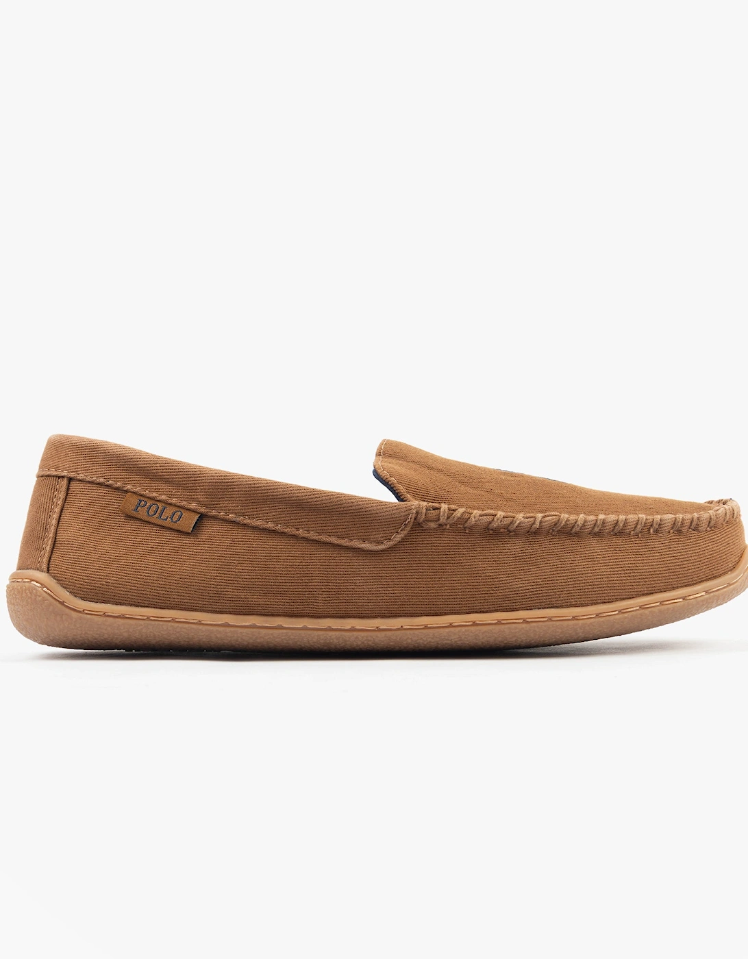 BRENAN Mens Slippers Tan Washed Twill/Navy, 7 of 6