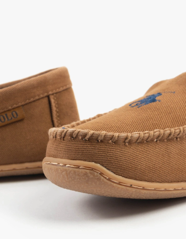 BRENAN Mens Slippers Tan Washed Twill/Navy