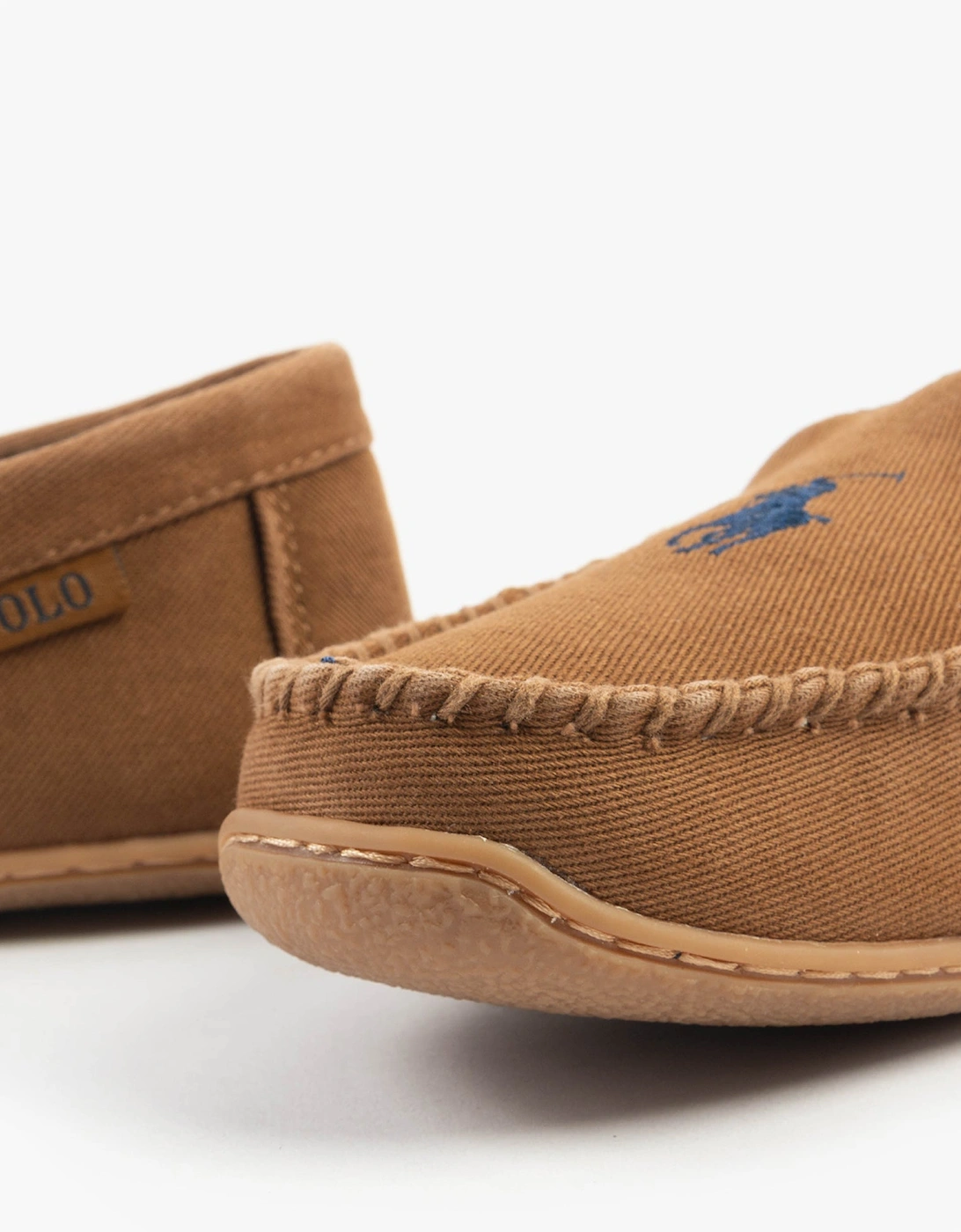 BRENAN Mens Slippers Tan Washed Twill/Navy
