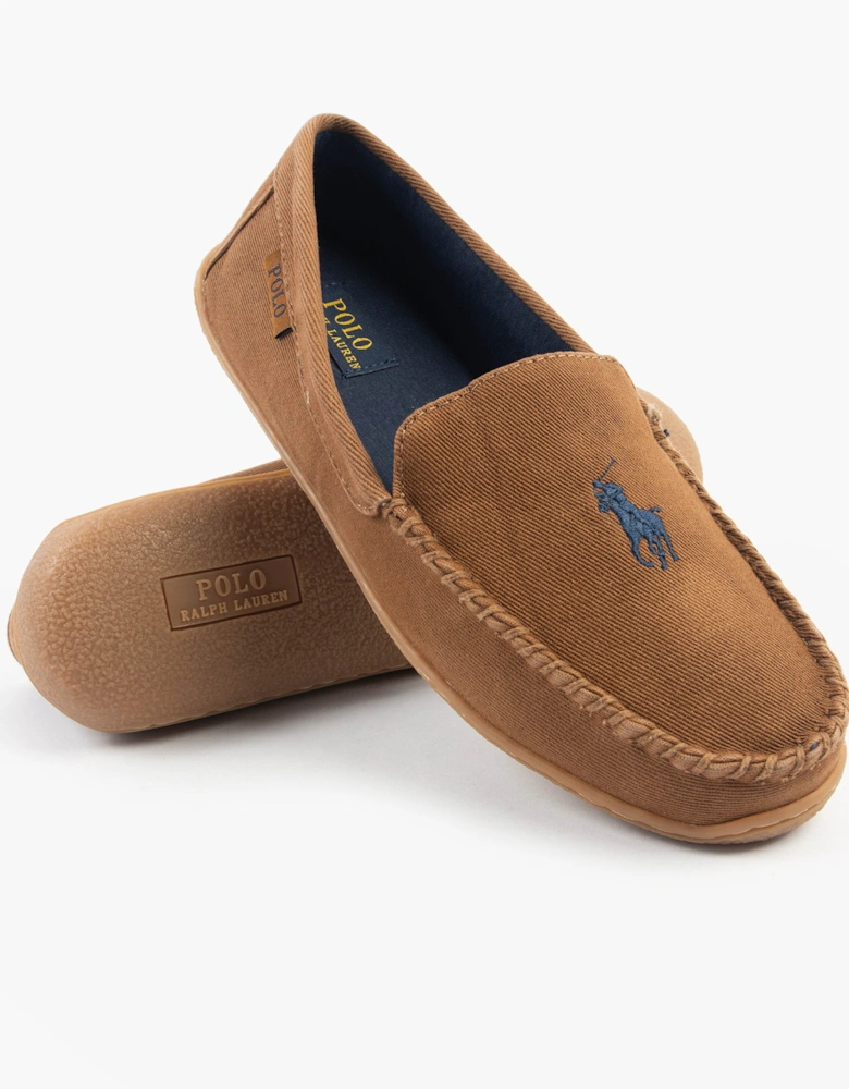 BRENAN Mens Slippers Tan Washed Twill/Navy