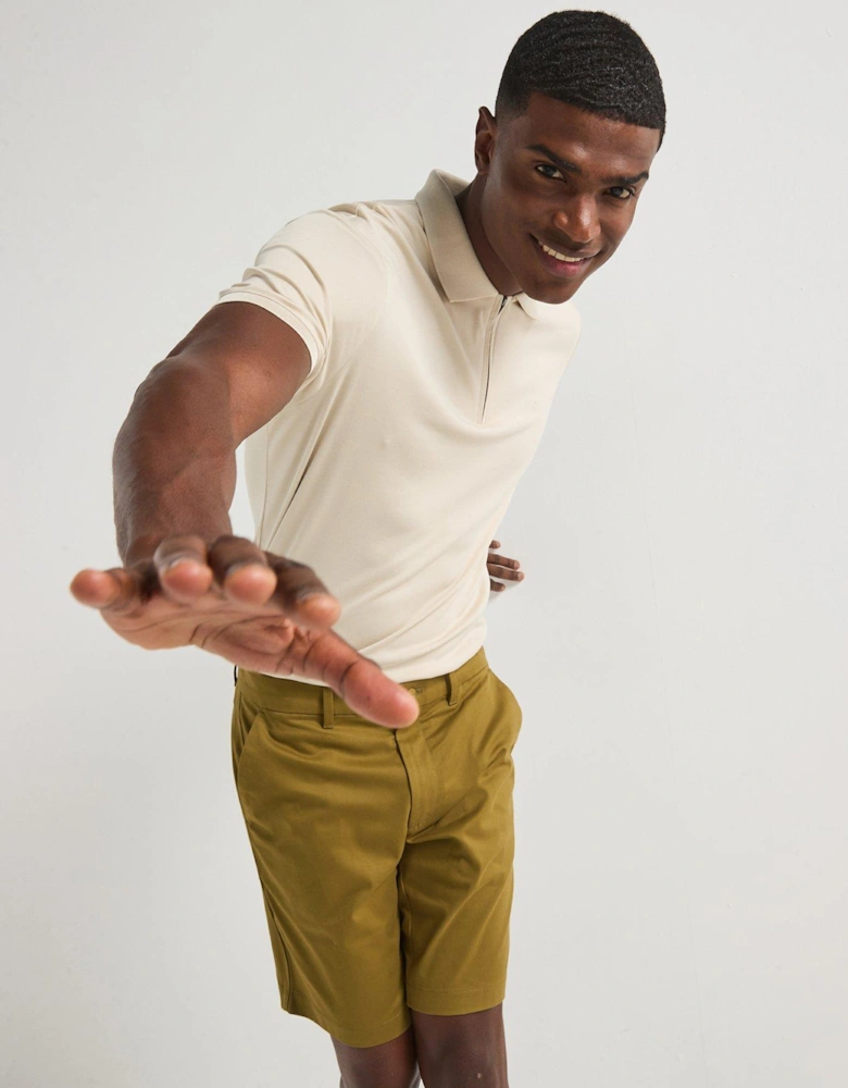 Liquid Touch Welt Zipped Polo Shirt - Beige