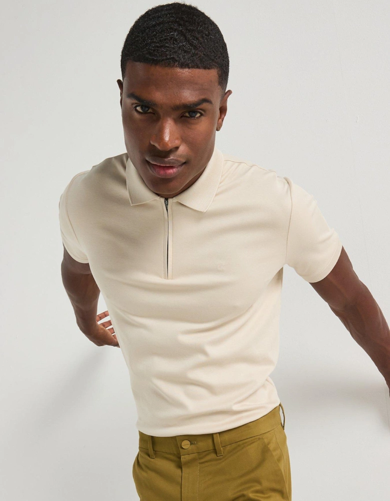 Liquid Touch Welt Zipped Polo Shirt - Beige