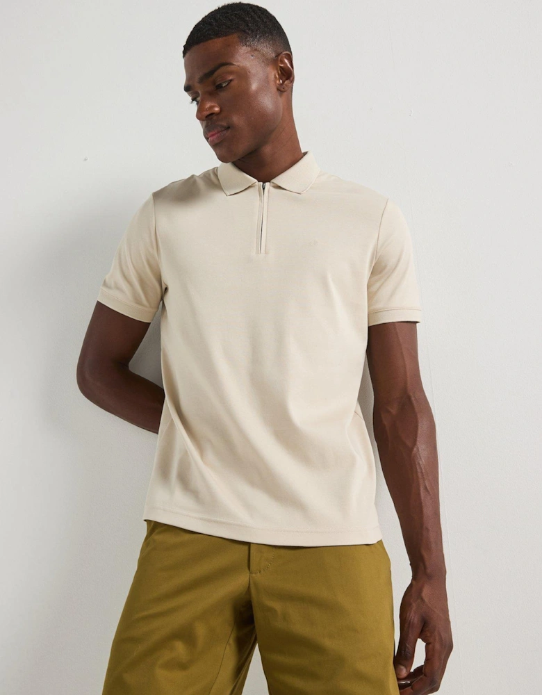 Liquid Touch Welt Zipped Polo Shirt - Beige