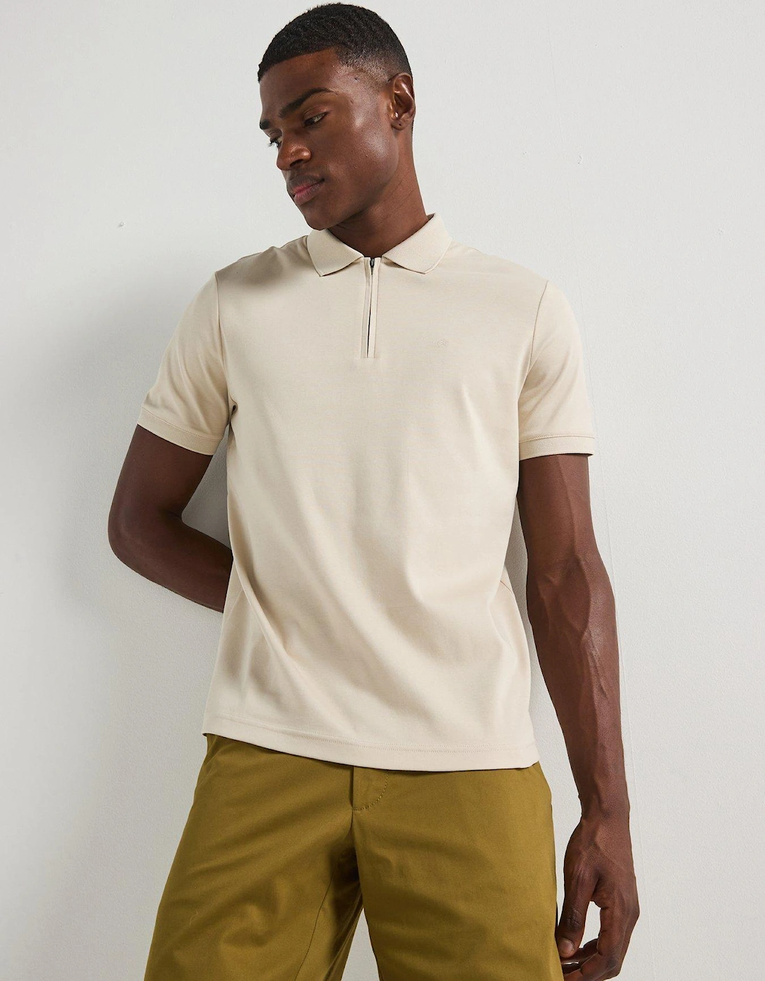 Liquid Touch Welt Zipped Polo Shirt - Beige